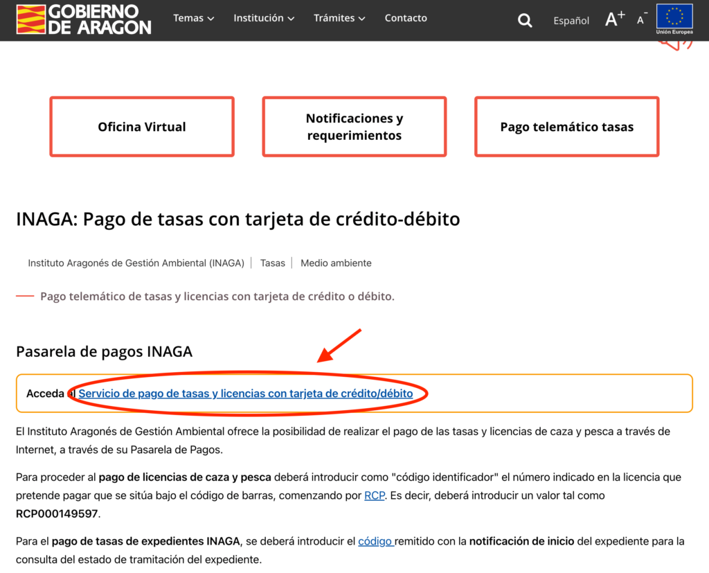1 Pago de tasas Licencia de Caza Aragon