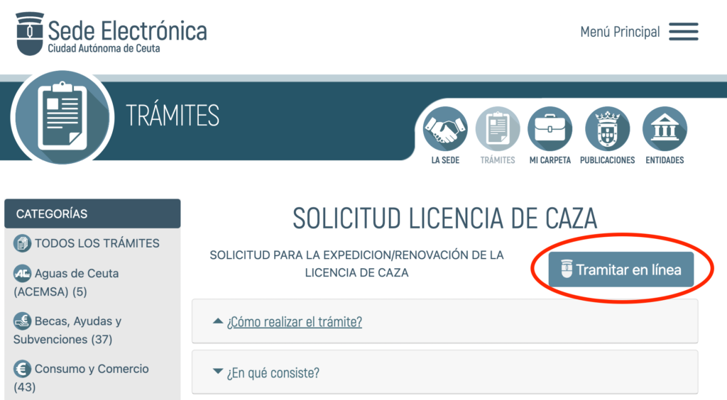 1 Solicitud de Licencia de Caza en Ceuta Online