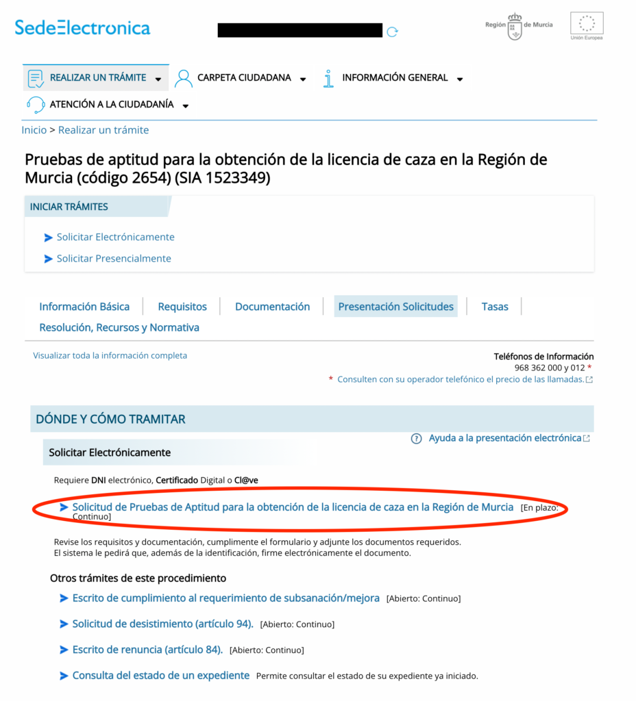 1 Solicitud Examen Online Licencia de Caza Murcia