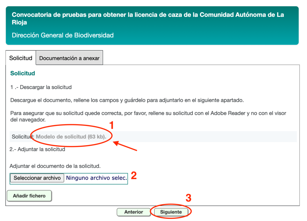 2 Solicitud Examen de Cazador La Rioja